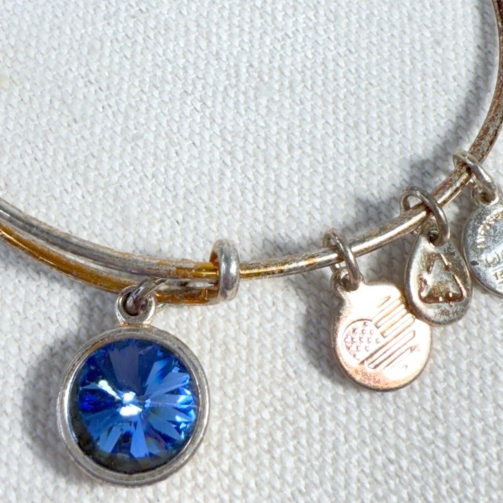 Alex and Ani Blue Crystal Charm‎ Bangle Accents Gold-Tone Expandable Bracelet